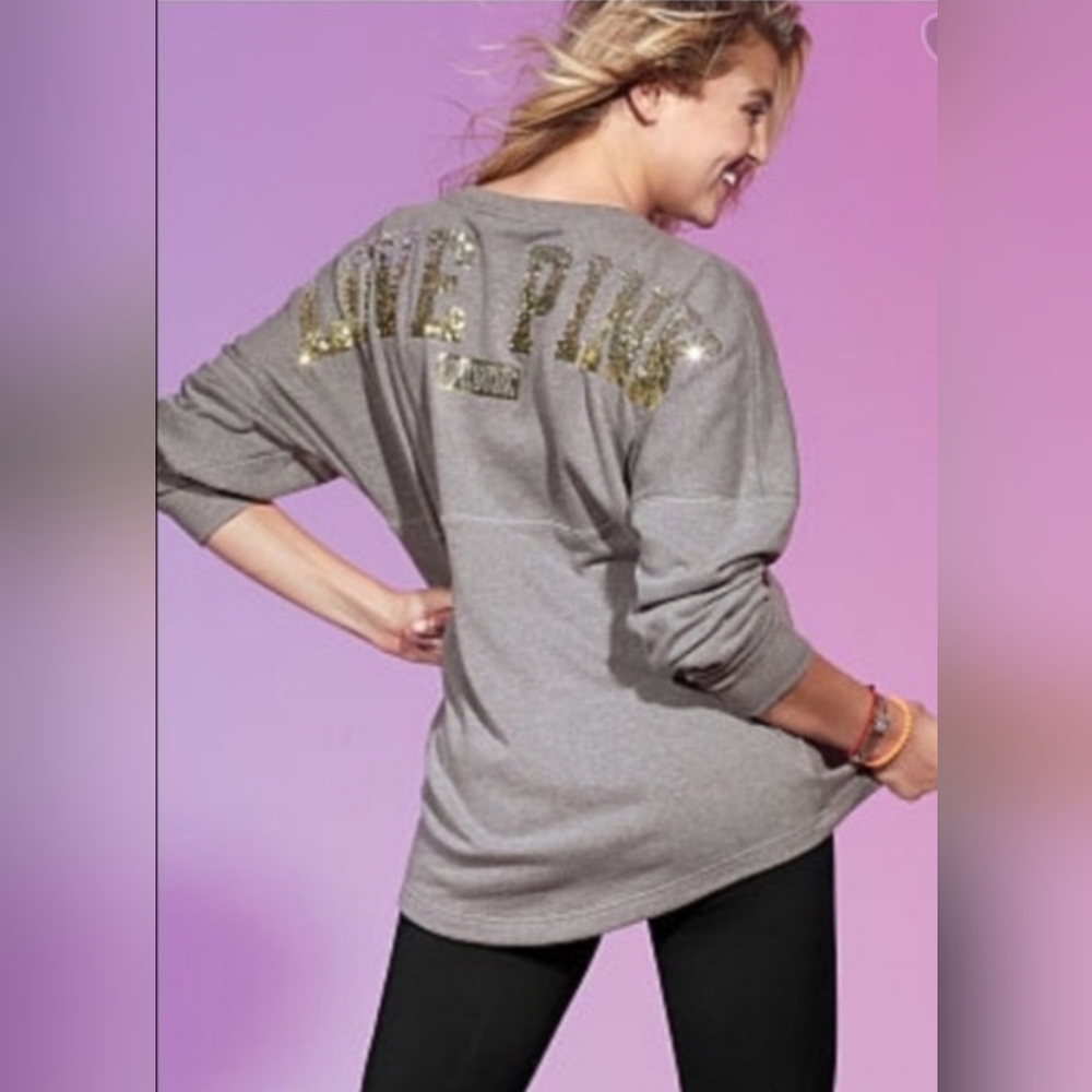 New Victoria's Secret Pink Bling Pullover Crew Shirt Sweatshirt